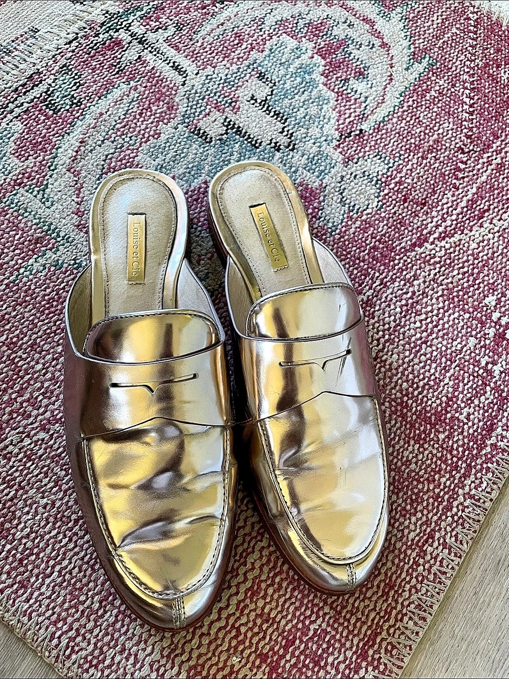 Louise et Cie Metallic Slip-On Mules in Gold